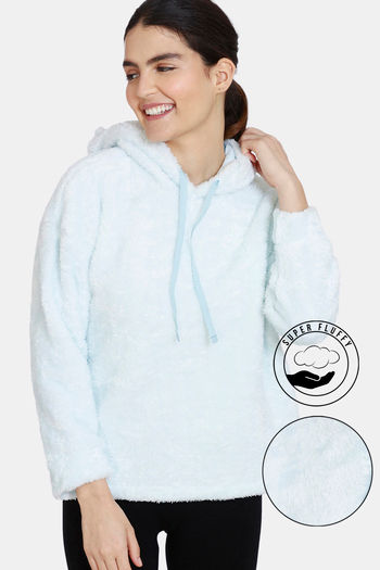 Buy Zivame Fluffy Fur Knit Hoodie Sweatshirt - Baby Blue